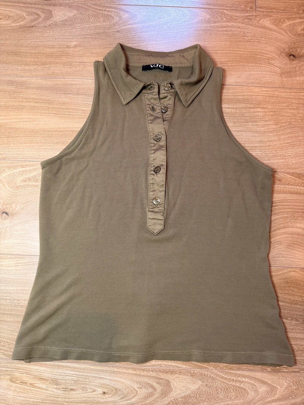 VJC Versace Army Green Sleeveless Polo Tank Top Collared Sz 4 Italian Tailoring